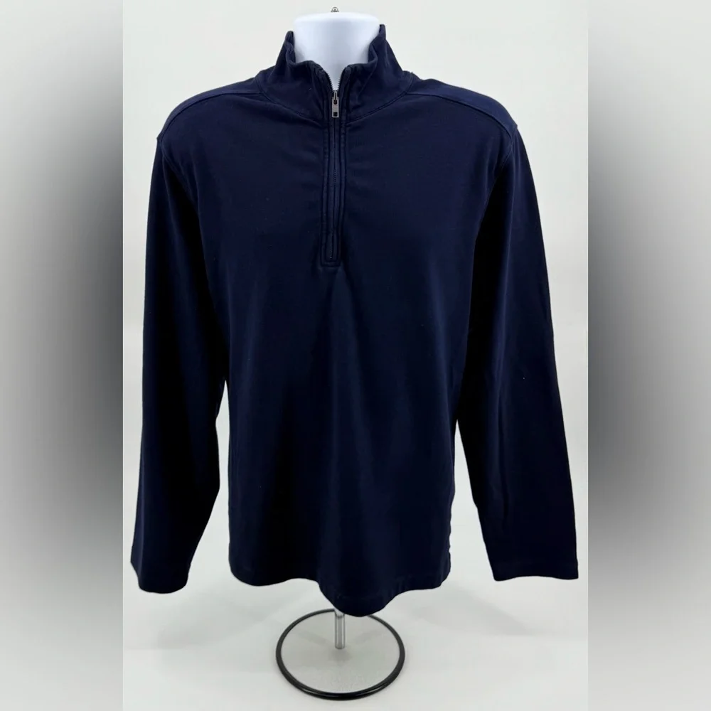 J Crew 1/4 Zip Navy Blue Pullover Sweater Sweatshirt L/S 100% Cotton Men’s Large